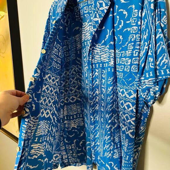 Vintage Cooke Street Hawaiian Blue Tropical Button Down Collared Shirt Size L - Picture 3 of 7